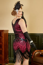 Übergröße V-Ausschnitt Fuchsia 20er Jahre Flapper Kleid